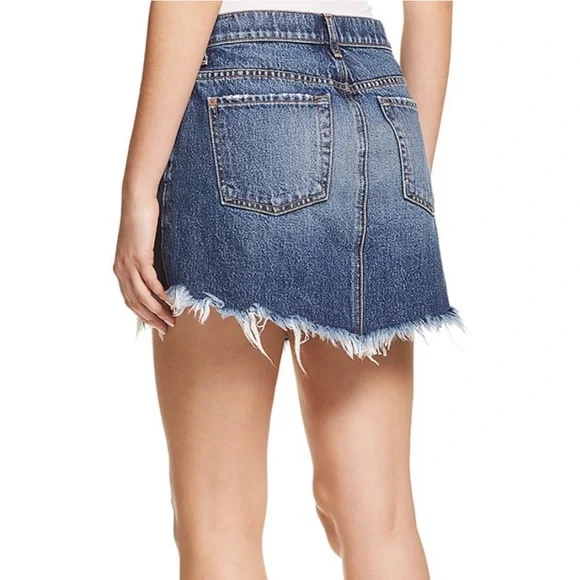 7 For All Mankind Distressed Raw Hem Frayed Denim Jean Mini Skirt Size 24 - Picture 13 of 14